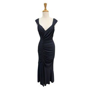Cinq a Sept Julieta Ruched Midi Dress Size 6 Navy Blue